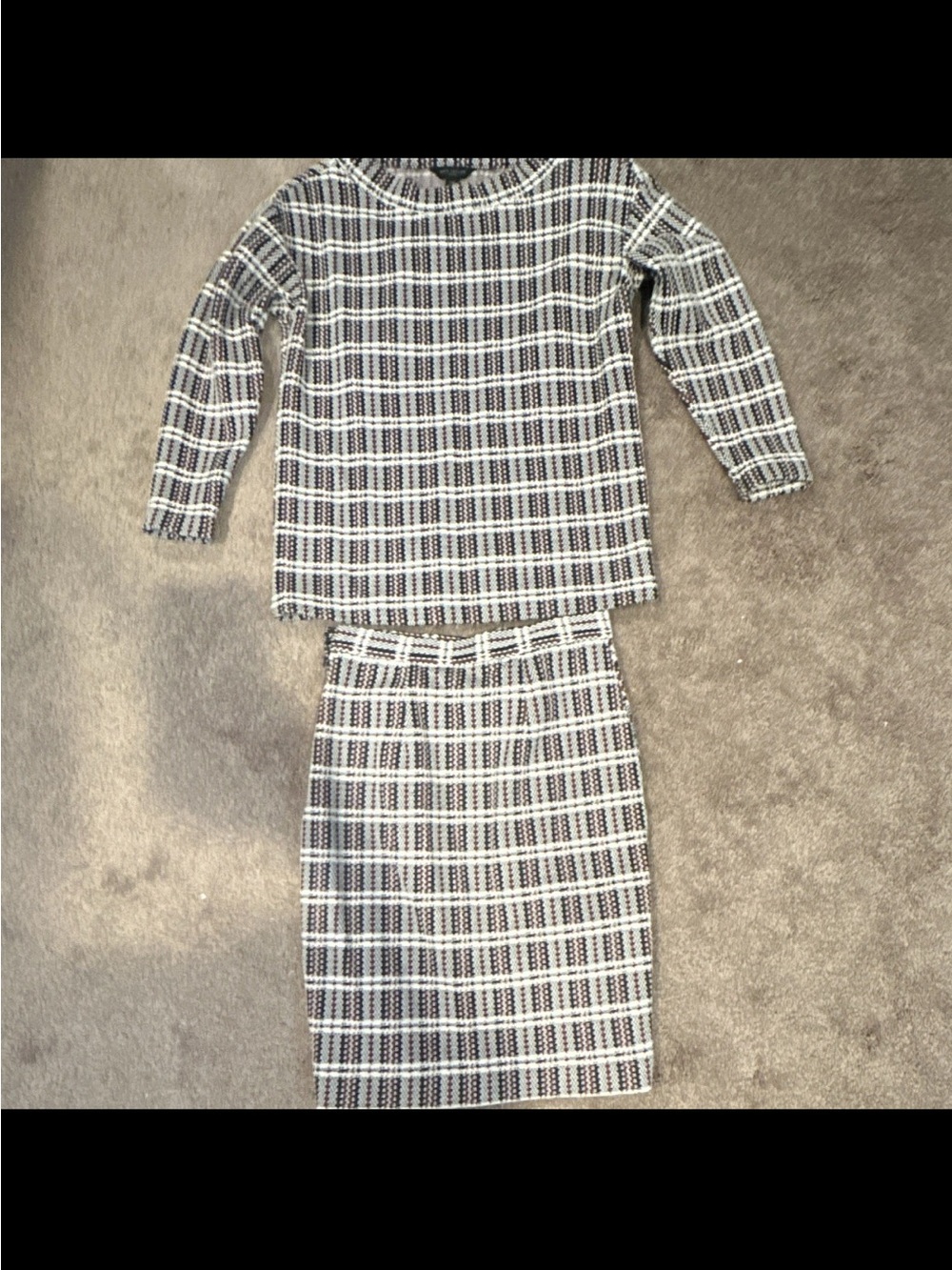 Ann Taylor Petite XXS Plaid Knit 2-Piece Sweater & Skirt Set Crew Neck